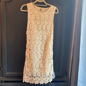 Cream, lace, sleeveless dress